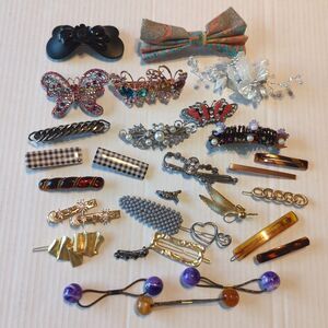 Hair Clips Accessories Lot Vintage Modern Floral Butterfy Rhinestone Beads Bows